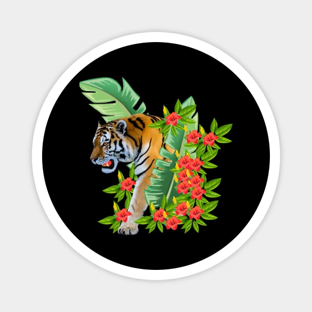 Tiger Tropical Cat Floral Palm Leaves Magnet by logiamerch